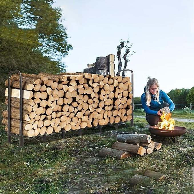 8FT Firewood Rack Holder,Heavy Duty Firewood Storage Log Rack for Outdoor&Indoor,Fireplace Wood Rack for Wood Storage