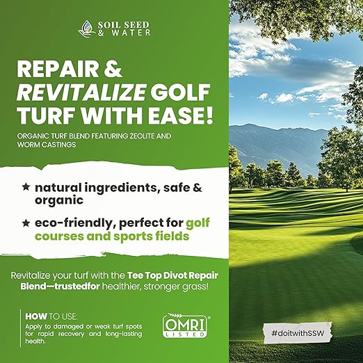 Soil Seed & Water Tee Top Divot Repair Blend – Turf Repair Soil Organic Fertilizer for Golf Greens, Lawns & Sports Fields - OMRI Listed Organic Fertilizer