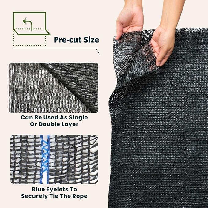 [WindscreenSupplyCo] 60% 5'10'' x 100 FT Eyelets Shade Cloth Roll Sunblock Shade UV Resistant Net for Garden Greenhouse Flower Plant Patio Kennel, Black - PS6160BLKX1