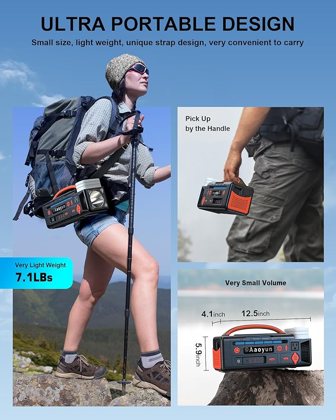 Portable Power Station 300W, 296Wh Solar Generator with 100W USB-C In/Output, Night Light & LED Flashlight, Compact Camping Battery with Strap for Outdoor CPAP Home Backup Emergency