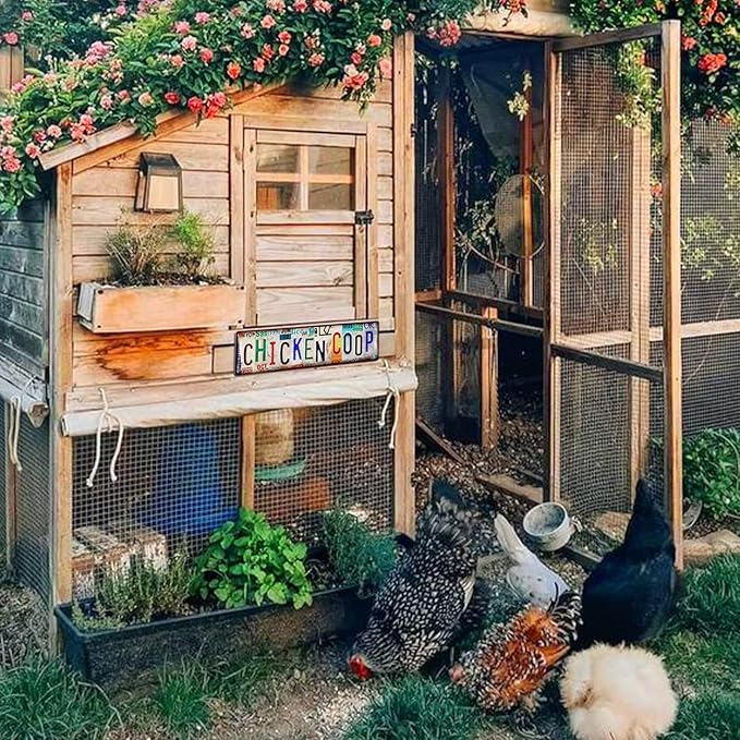 Vintage Chicken Coop Accessories – Funny Rooster Garden Signs and Grunge Room Decor – Country Farmhouse Wall Art for Outdoor Kitchen Gifts for Women and Hen Lovers