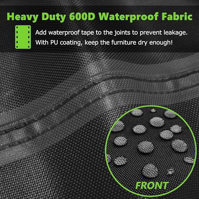Patio Furniture Covers Waterproof, Heavy Duty 600D Outdoor Furniture Covers for Outside Sectional Sofa Set,Tear Resistance and Anti-UV, Black,118"L x 118"W x 32"H