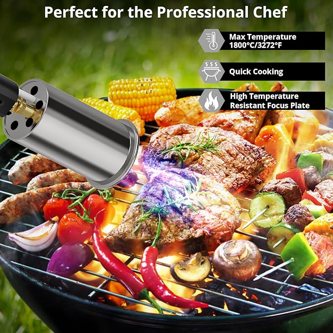 Sondiko Powerful Grill & Cooking Propane Torch L8010, Sous Vide, Campfire Starter, Adjustable Wood Torch Burner for Searing Steak, BBQ, Welding(Blue & Black) Propane Tank Not Included