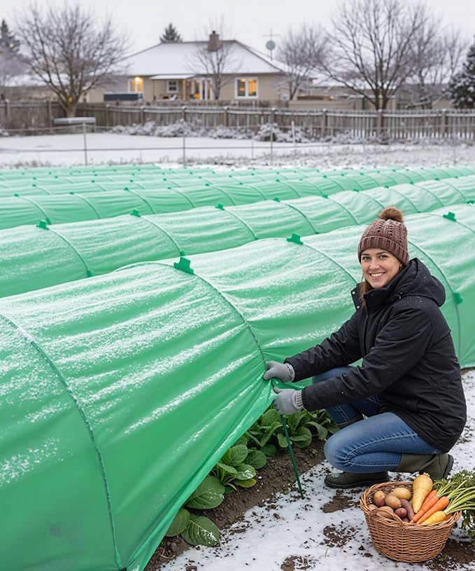 NEW Plant Covers Freeze Protection Kit,10x33FT 1.3 oz/yd² Frost Blanket,36 Hoop,12 Peg,Reusable Garden Bed Covers for Winter,Greenhouse Tunnel,Snow & Pest Protection for Outdoor Plant & Raised Bed