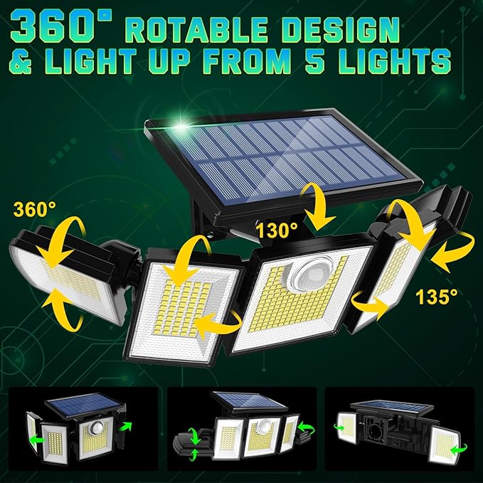 Solar Outdoor Lights Motion Sensor Waterproof - 416 LEDs 3000 Lumens Super Bright Solar Flood Security Light for Porch Yard Patio Garage, 3 Brightness 3 Modes (1 Pack 416LEDs)