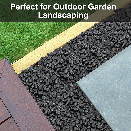 20Ib Black River Rock- Decorative Pebbles for Plants - River Rocks for Outdoor Landscaping- 0.3"-0.8" inch High Polished Stones for Aquarium, Terrarium,Vases, Home Decor