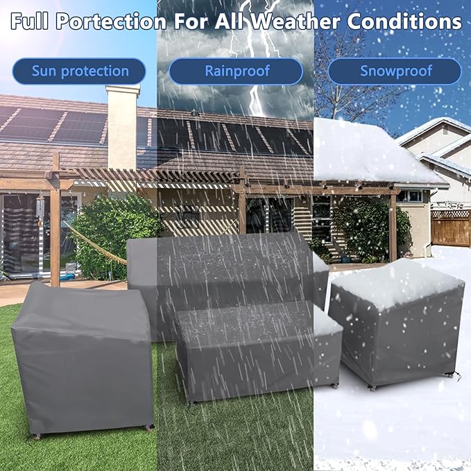 STARTWO Outdoor Furniture Cover Waterproof, 4 Piece Patio Furniture Set Cover for Outside Couch, Lawn Chairs, Coffee Table, Windproof with Buckle Strap, Grey