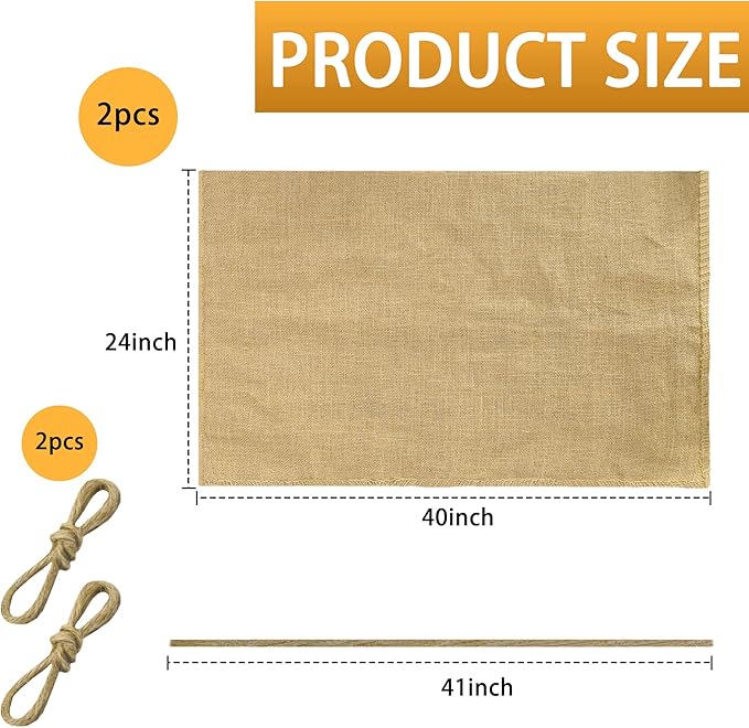 2 Pack 40" x 24" Burlap Winter Plant Cover Bags- Reusable Burlap Frost Cloth Plant Freeze Protection- Warm Burlap Sacks Plant Frost Blankets with Twine for Outdoor Garden Trees Potted Plants