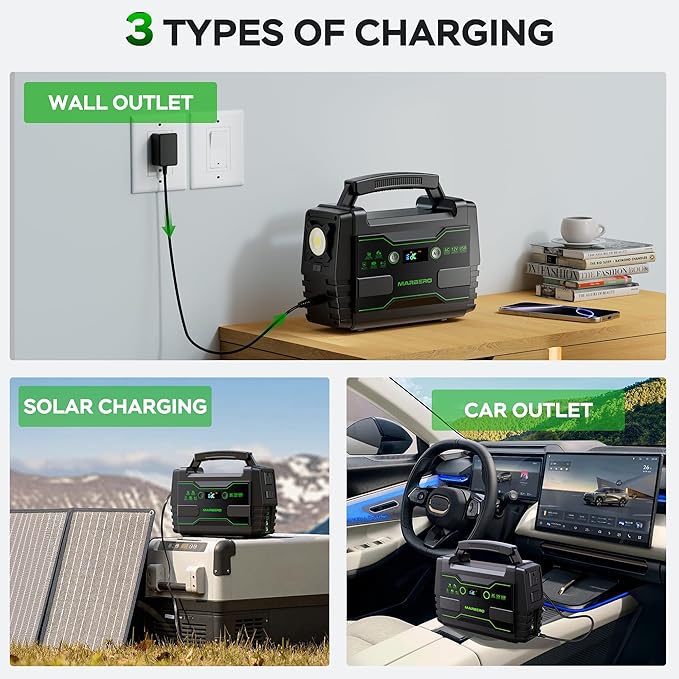 MARBERO Portable Power Station 155Wh Camping Solar Generator 100W with AC DC and USB Outputs LED Fast Charge for Outdoor Adventure Hiking RV Home Blackout Backup CPAP Emergency (Solar Panel Optional)