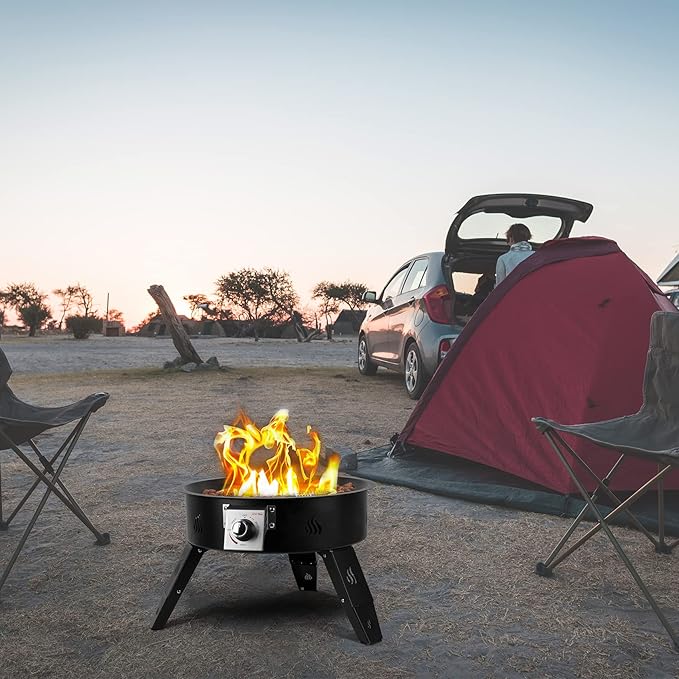 ONLYFIRE OUTDOOR LIVING Propane Fire Pit 19" with Gas Hose, Height Adjustable Gas Firepit with Lava Rocks -Portable Smokeless Fireplace for Outside Camping Bonfire Patio Backyard RV Tailgating, FP000