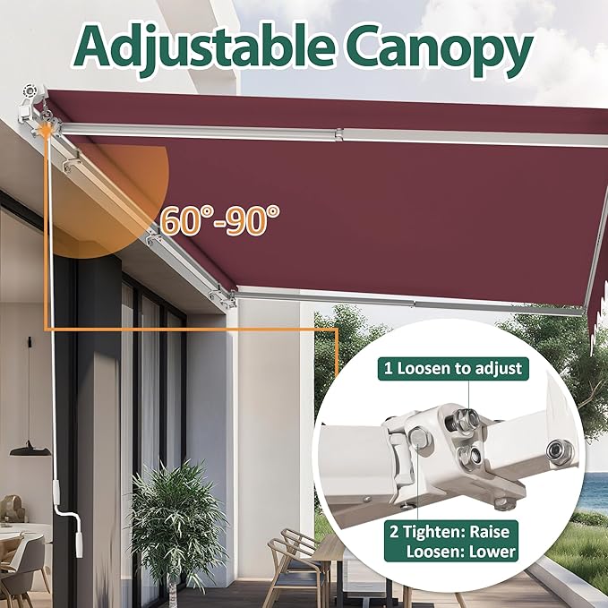 MCombo 11.5x9.5 Feet Manual Retractable Patio Door Window Awning Sunshade Shelter Outdoor Canopy,1210 (Burgundy, 11.5'(L) x 9.5'(W))