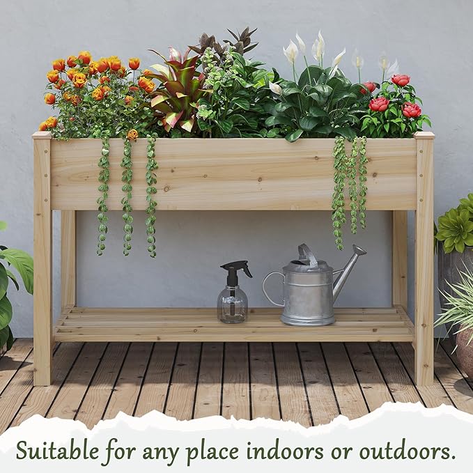 Wooden Raised Garden Bed ，Planter Box with Legs, Wooden Planter -Grow Herbs and Vegetables Outdoors – Naturally Rot-Resistant - Unmatched Strength Lasts Years (Natural-M)