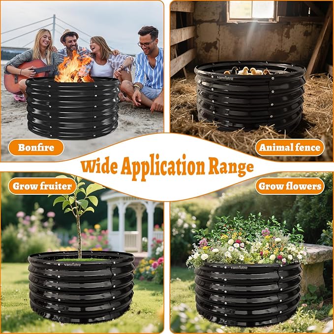 Metal Fire Pit Ring/Bonfire Fire Ring- 40 Inches Diameter, 0.8 MM Thick,1.5 ft High, Durable and Stylish for Outdoor Fire Pits,Patios and Camping (Black, 3.3X3.3X1.5 ft)