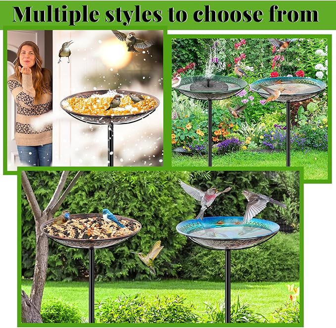 Metal Bird Bath for Outside, Detachable Birdbath & Birdfeeder with Base Stake, Vintage Bird Baths Feeder Bowl for Outdoors Garden Yard Lawn Decor (Vintage Silver)