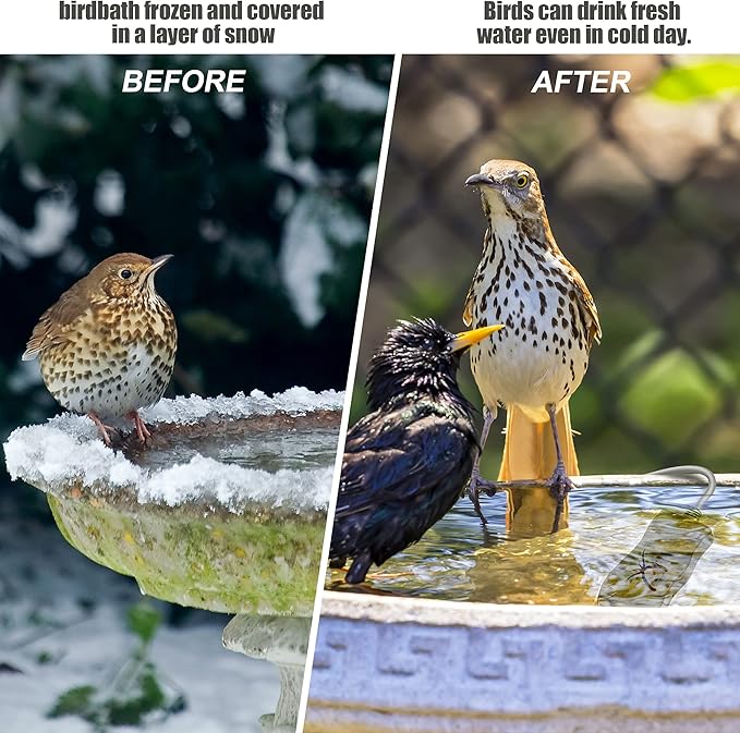 Birdbath Deicer, Waterproof Birdbath Heater for Outdoor in Winter with Thermostatically Controlled, Constructed of Cast Aluminum Immersion Deicer for Garden Patio Yard and Lawn, 50 Watt, Grey