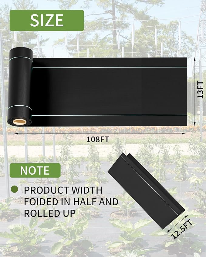 13ftx108ft Weed Barrier Landscape Fabric Heavy Duty, Premiun 5OZ Garden Geotextile Fabric, Outdoor Weed Blocker Landscaping Fabric, For Driveway Mats, Erosion Control, Ground Cover Weed Barrier