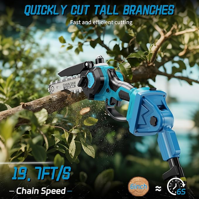 2-in-1 Cordless Pole Saw＆6 Inch Mini Chainsaw,16 FT Max Reach Pole Saw Battery Powered,Adjustable 180° Cutting Angle with 2 Battery,Pole Saws for Tree Trimming