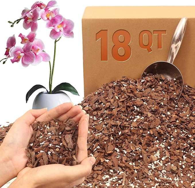 Orchid Bark Potting Mix - 18QT Natural Orchid Potting Mix for Repotting, Blended with Small Pine Bark and Perlite to Provide Ideal Ventilation and Good Drainage for Orchids and Other Potted Plants