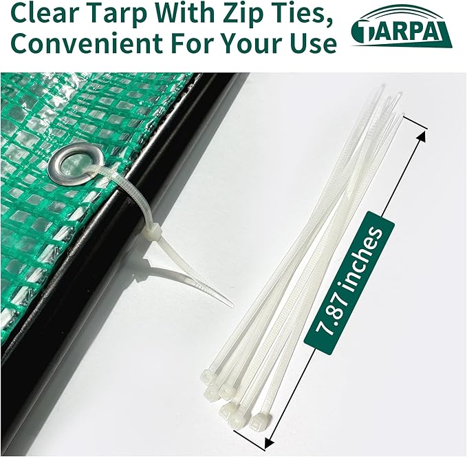 TARPAL 8'x8' Clear Green Tarp Heavy Duty Waterproof 12mil with Grommets or Zip Ties for Small Greenhouse for Outdoors Garden,Farm,Chicken Coops