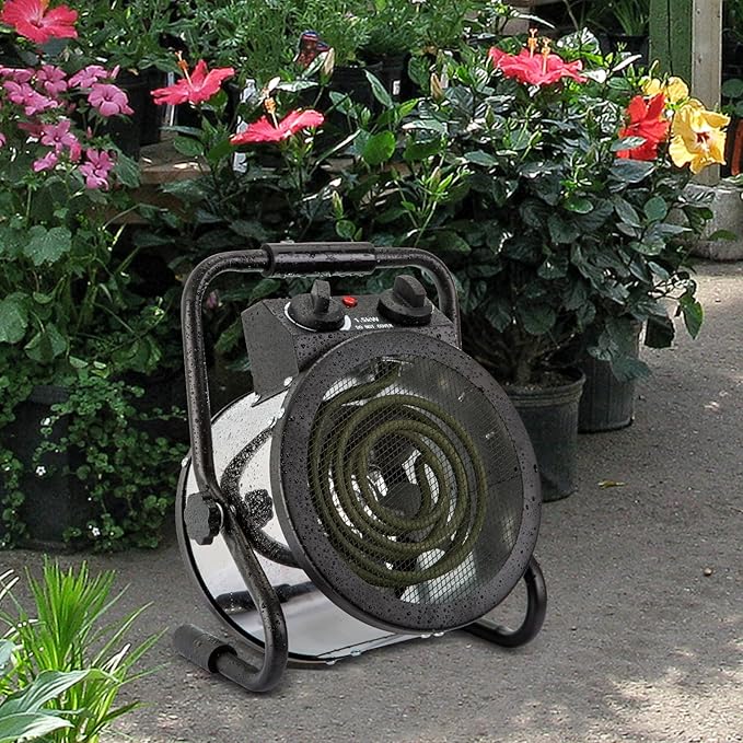 Greenhouse Heater with Digtal Thermostat, 1500W Electric Greenhouse Heaters, Fast Heating with Overheat Protection, Grow Tent Heater for Green House, Outdoor, Patio, Flower Room, Sliver