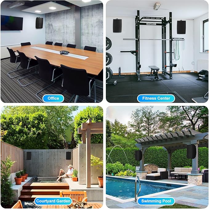 STUDIOFINIX 8-Inch 600W Passive Outdoor Speakers, IP44-Rated Waterproof, Wired Connection, Wall-Mountable All-Weather Speakers for Patio, Indoor, Deck, Yard (1 Pair, Black)