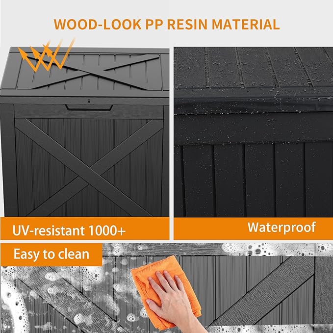 DRATO 32 Gallon Deck Box X pattern, Outdoor Storage Box for Patio Cushion, Sports Equipment, Garden Tools,Waterproof Patio Storage box, Lockable