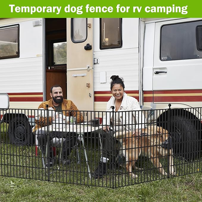 25 Panels No Dig Decorative Outdoor Garden Fence for Yard with Gate, 32 in(H) X 59 ft(L) Animal Barrier Fencing Rustproof Metal Wire Panel Border for Dog, Rabbits, and Patio Temporary Ground Stakes