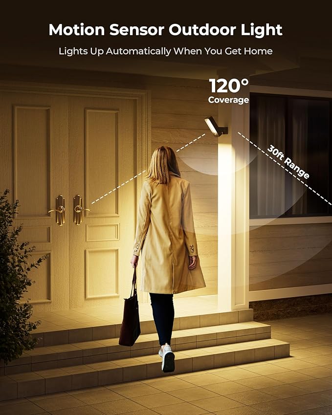 2 Pack Motion Sensor Outdoor Lights, 10000mAh Rechargeable 600 Lumen Battery Operated Outdoor Wall Lights with 3 Modes, 3 Colors, IP65 Waterproof Outdoor Security Lights for Fences, Garage, Patio