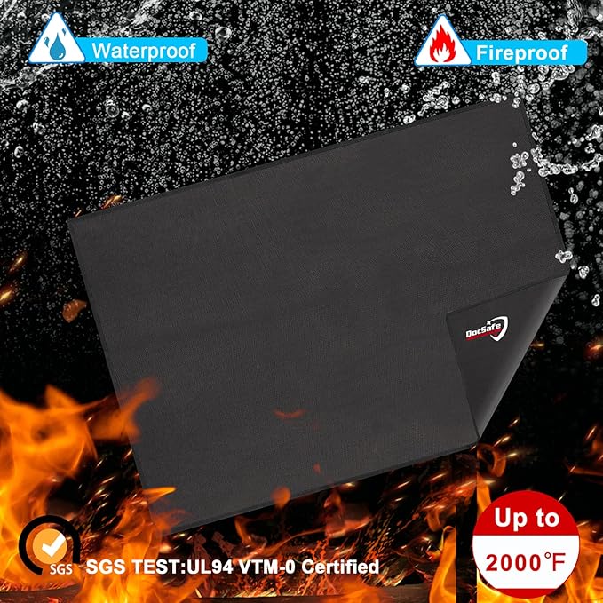 DocSafe 65 x 42 inches Under Grill Mat,Large 4 Layers Fire Pit Mat,Fireproof Mat Heat Insulated Protector for Deck,Patio,Grass,Smoker,BBQ,Reusable Oil-Proof and Waterproof Indoor Fireplace Pad,Black