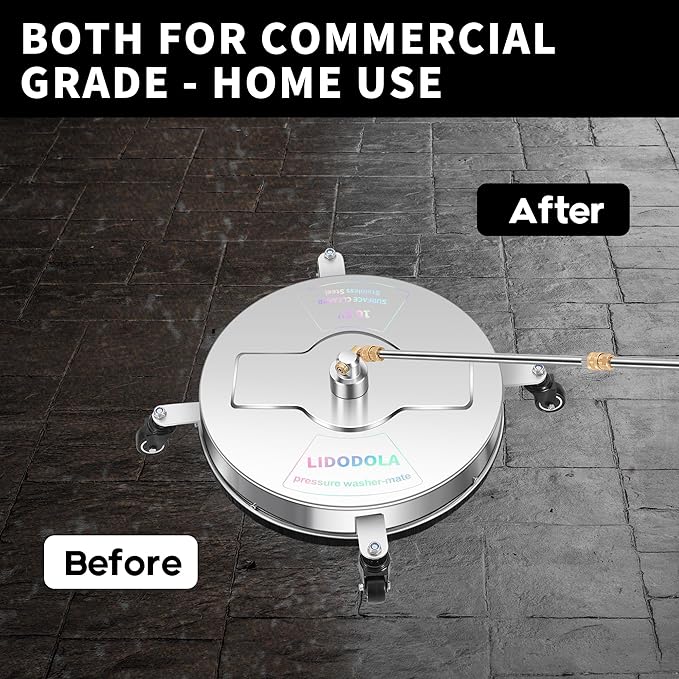 16.5" Pressure Washer Surface Cleaner with 4 Wheels - Stainless Steel Surface Cleaner for Pressure Washer Attachment for Concrete, Driveway, Patio, Sidewalk, Deck and Daily Washing - PWS16.5