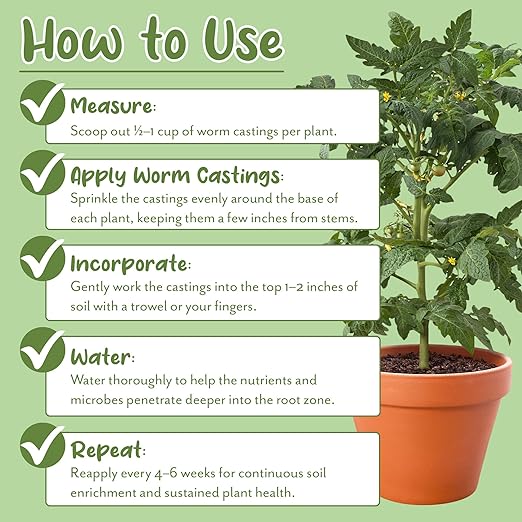 Premium Organic Worm Castings (8 Pounds); 8QT All Natural Soil Additive, Soil Builder, and Fertilizer