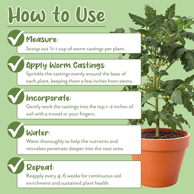 Premium Organic Worm Castings (1 Pound); 1QT All Natural Soil Additive, Builder, and Fertilizer