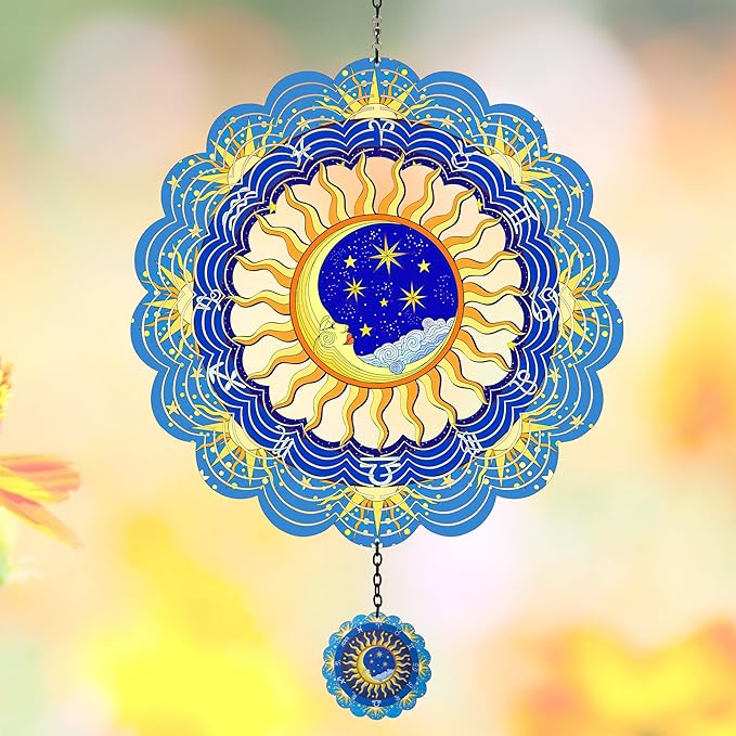 Metal Wind Spinners Outdoor Hanging Zodiac Signs Wind Spinner Moon Wind Catcher Outdoor Hanging Decor Wind Chime Metallic Wind Spiral, Wind Spinners for Yard and Garden Patio Porch, Worth Gift