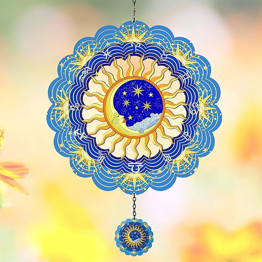 Metal Wind Spinners Outdoor Hanging Zodiac Signs Wind Spinner Moon Wind Catcher Outdoor Hanging Decor Wind Chime Metallic Wind Spiral, Wind Spinners for Yard and Garden Patio Porch, Worth Gift