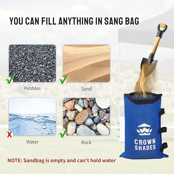 CROWN SHADES Sand Bags for Canopy Legs (150 LBS) Sandbags for Weight, Canopy Weights, Pop Up Tent Weights Bags, Blue (Unfilled)