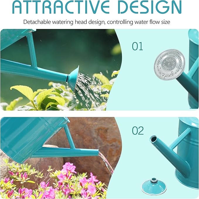 Metal Watering Can for Outdoor and Indoor Plants, Watering Can Decor, 1 Gallon (Leaf Green)