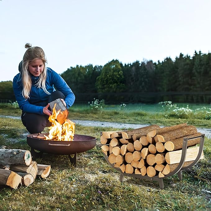 30INCH Firewood Rack for Outdoor&Indoor,Heavy Duty Stable Log Holder for Fireplace Wood,Durable Metal Wood Storage Rack
