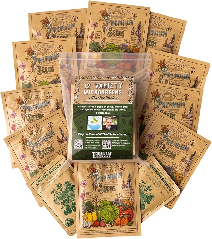 12 Variety Pack Microgreens Seeds Kit - Broccoli Seed for Sprouting Plus Purple Radish, Beet, Sunflower Microgreens, Peas, Shiso, Cilantro, Beet, Pak Choi, Korean Shiso, Cress & More