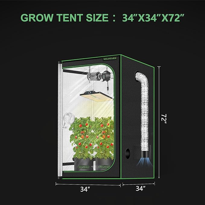 MELONFARM 34"x34"x72" Grow Tent, Double Transparent Viewing Door Indoor Grow Tent, Growing Tent with High Reflective Mylar & Floor Tray, Plant Tent for Indoor Hydroponics Growing