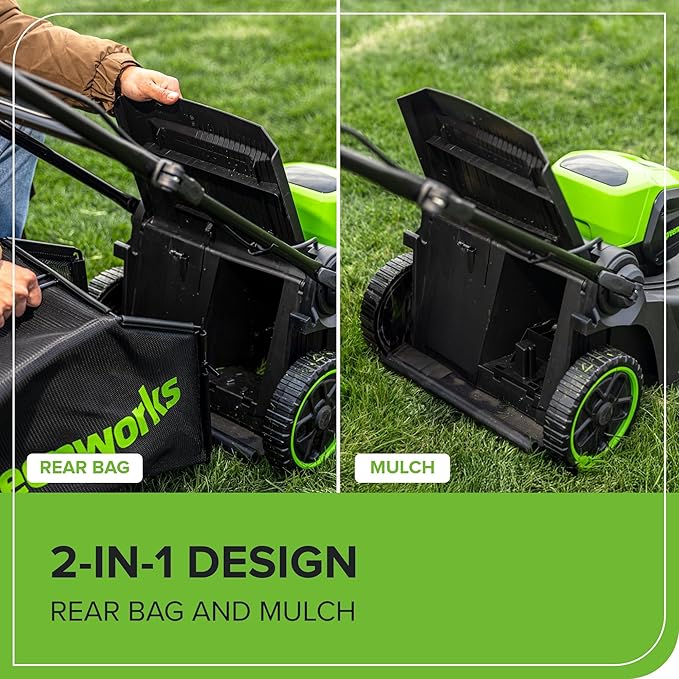 Greenworks 60V 17" Brushless Cordless Push Lawn Mower, 2-in-1 Mulching/Bagging, 4.0Ah Battery and 3A Charger(40min Runtime)
