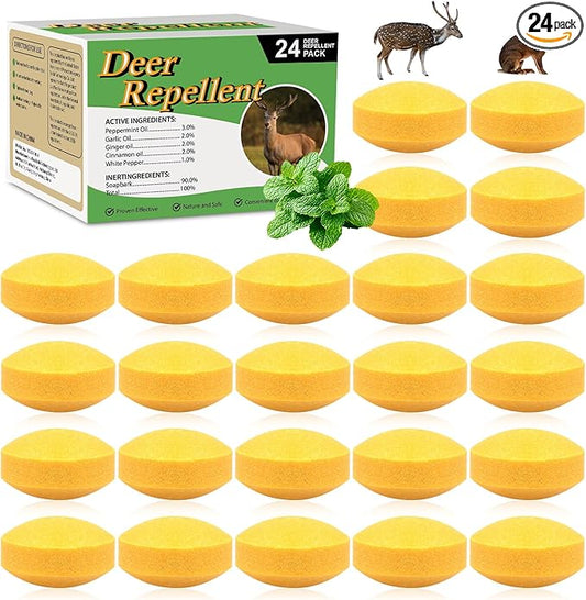 24 Pack Deer Repellent, Deer and Rabbit Repellent Outdoor Deer Deterrent for Plants Flower Vegetable Tree, Deer Rabbit Repeller Keep Deer Rabbit Out of Lawn Garden