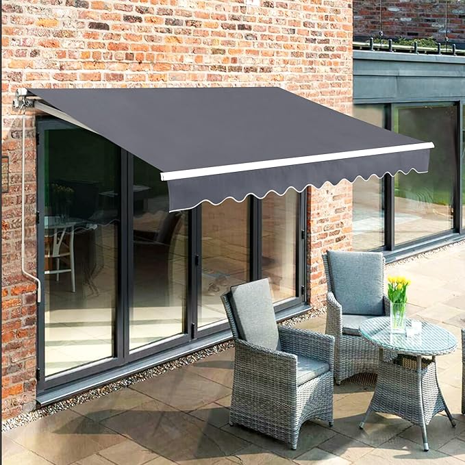 MCombo 13.2x7.8 Feet Manual Retractable Patio Door Window Awning Sunshade Shelter Outdoor Canopy,1308 (Grey, 13.2'(L) x 7.8'(W))