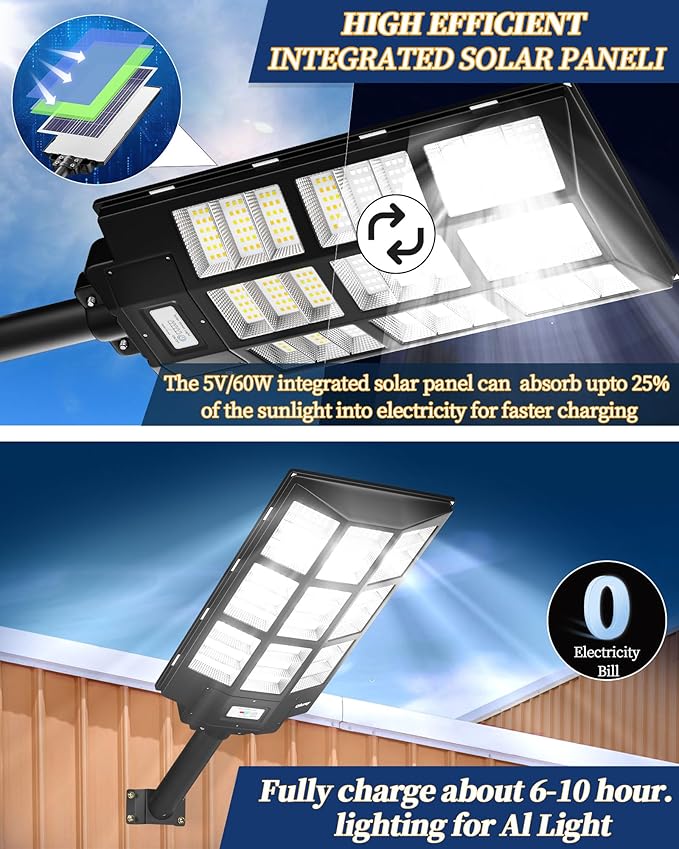 Ofuray Of-7200W Solar Street Light Outdoor-3000K/4000K/6500K Outdoor Security Flood Light,IP67 Solar Parking Lot Lights Commercial Dusk to Dawn with Remote Control for Yard,Residential