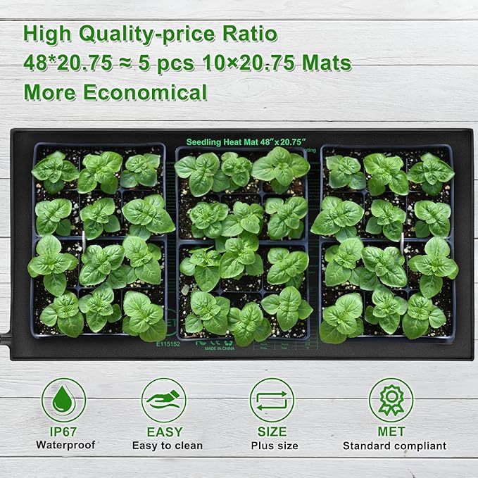 Seedling Heat Mat 48"x20.75", UL & MET-Certified Waterproof Plant Heating Pad for Germination, Hydroponics, Brewing, Breeding, and Greenhouses