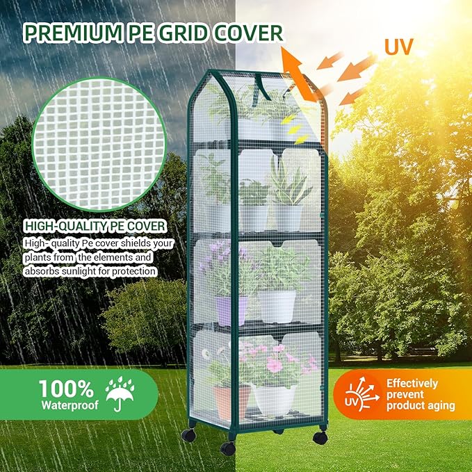 Ohuhu Mini Greenhouse for Indoor Outdoor, Small Plastic Plant Green House with Locking Wheels Portable Greenhouses with Durable Cover for Seedling,Ideal Gardening Gifts for Women Men White