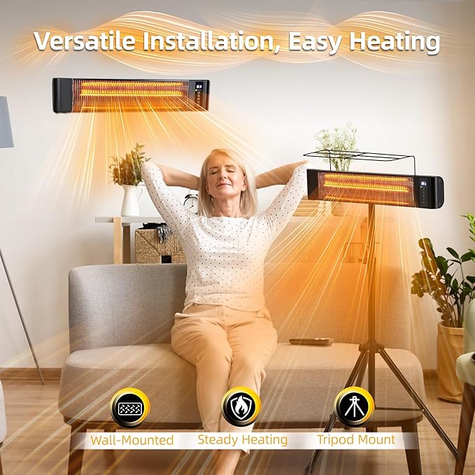 Outdoor Electric Heater For Patio/Indoor Use RealSmart 1500W Portable Heaters 3 Heat Modes Wall Mounted Ceiling Heater Tripod Waterproof IP65 TUV Certification for Restaurant Garage Greenhouse