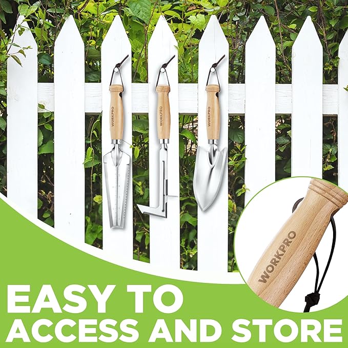 WORKPRO Garden Tool Set, 3 Pcs Gardening Hand Tools with Wood Handle, Weed Puller, Crack Weeder, Hand Trowel, for Planting, Digging, Weeding, Ideal Gardening for Women & Men