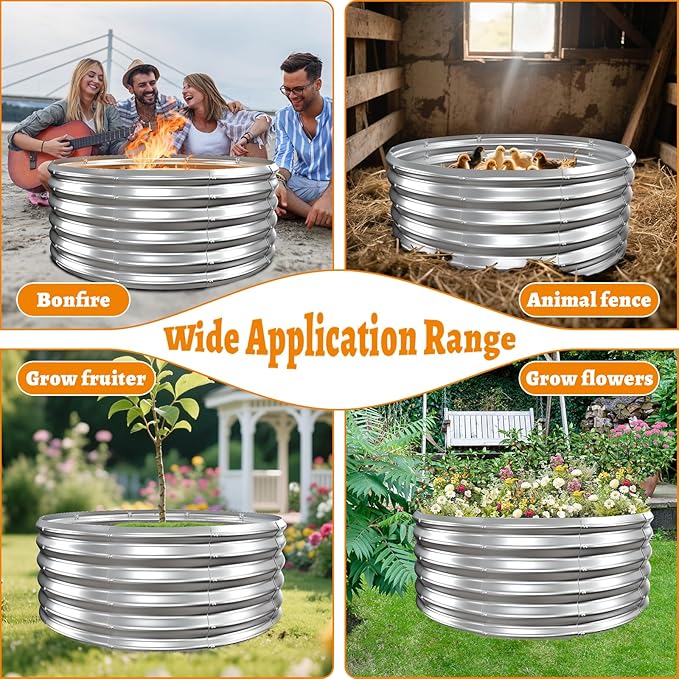 Metal Fire Pit Ring/Bonfire Fire Ring- 40 Inches Diameter, 0.8 MM Thick,1.5 ft High, Durable and Stylish for Outdoor Fire Pits,Patios and Camping (Silver, 3.3X3.3X1.5 ft)