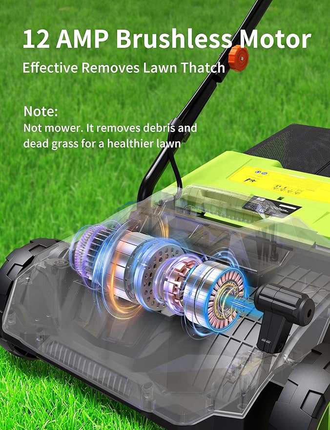 2-in-1 Electric Dethatcher Scarifier, Lawn Dethatcher with Collection Bag, 4-Position Depth Adjustment,13-Inch Working Width, Foldable Handle Design for Easy Carrying and Storage,Thatcher for Lawn