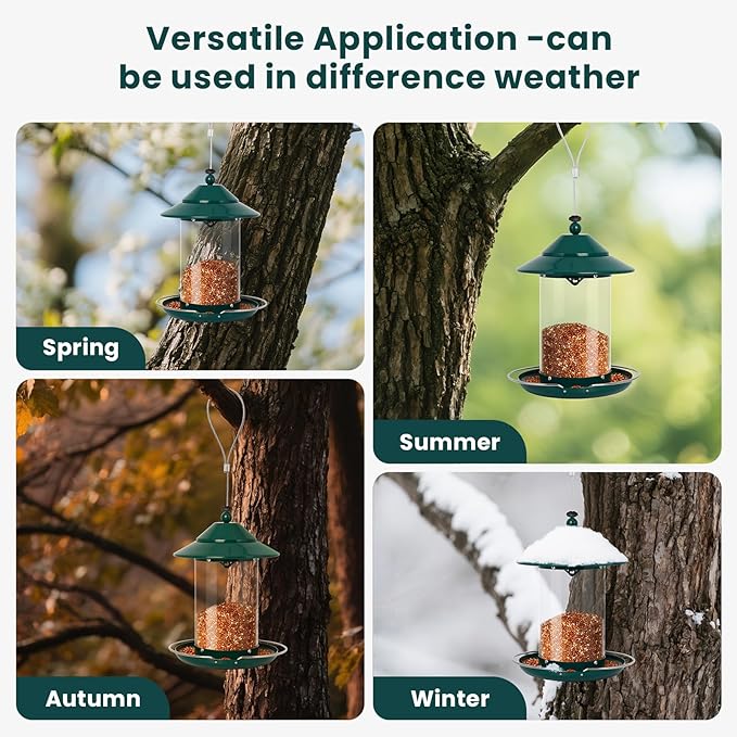 Metal Bird Feeder for Outdoors – 2.4LB Hanging Bird Feeder with 360-degree, Weatherproof & Rust-Resistant, Easy to Fill & Clean for Wild Bird Feeders in Backyard & Garden(Green)